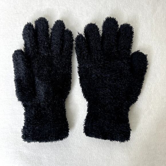 Black Fuzzy Winter Gloves - Picture 2 of 2